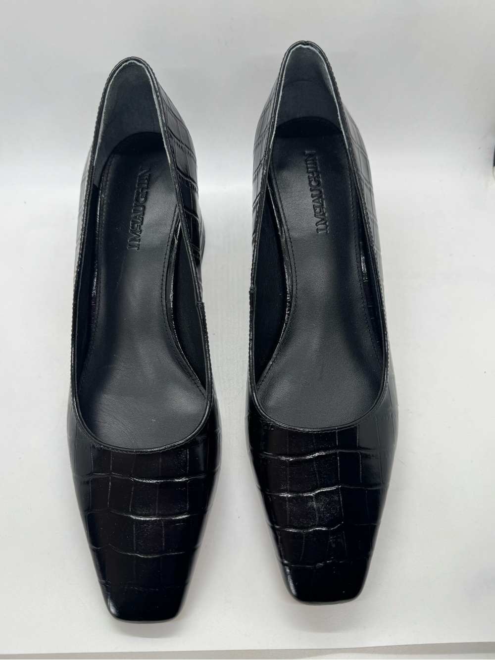 J.McLaughlin Black Croc Embossed Square Toe  Block Heels Pumps Shoe Size 8 - Picture 6 of 14